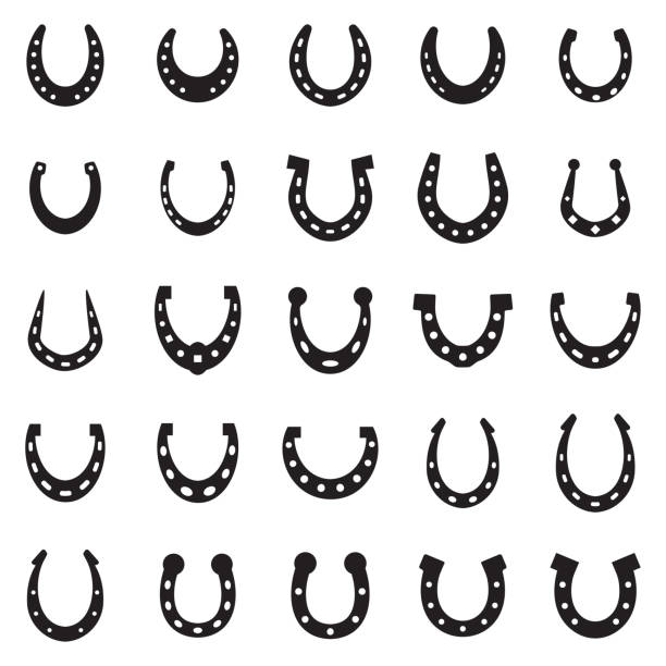 Horseshoe vector icon isolated Set of horseshoe vector icon isolated on white background. Horse shoe silhouette as international good luck symbol. Fortune and success sign collection horseshoe stock illustrations