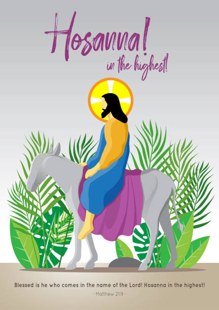 Hosanna! in the highest An illustration of Jesus Christ riding a donkey entered Jerusalem jerusalem stock illustrations