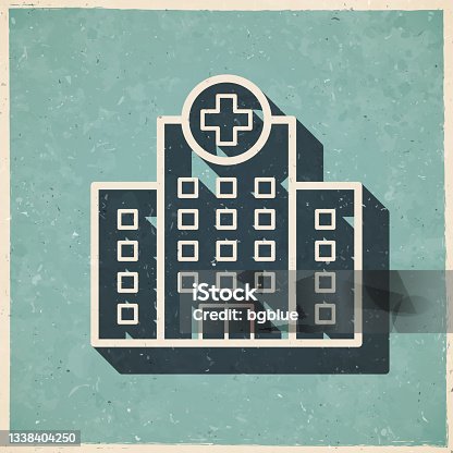 istock Hospital building. Icon in retro vintage style - Old textured paper 1338404250
