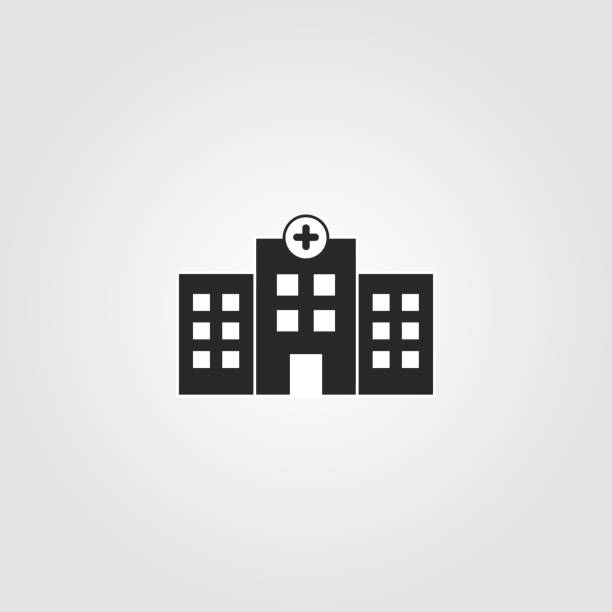 病院の建物のアイコン。シンプルなデザイン - ヘルスケア、医療シンボル。ベクターの図。 - 病院点のイラスト素材／クリップアート素材／マンガ素材／アイコン素材