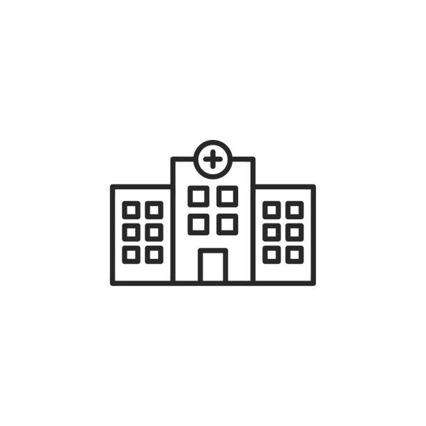 Hospital building line icon with editable stroke. Simple outline design - health care, medical symbol. Isolated on white background. Vector illustration. Hospital building line icon hospital icons stock illustrations