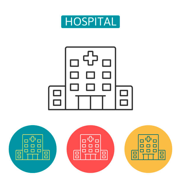Hospital building outline icons set. Hospital building outline icons. Editable stroke medical center sign for website application. Urban infrastructure. Architecture and city institution vector illustration isolated on white background. hospital stock illustrations