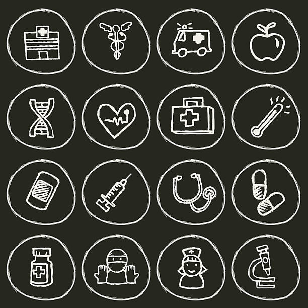 Hospital Icon Vector File of Doodle Hospital Icon Set doctor drawings stock illustrations