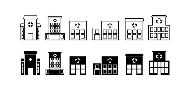 ilustraciones, imágenes clip art, dibujos animados e iconos de stock de hospital los iconos conjunto, ilustración vectorial - hospital building