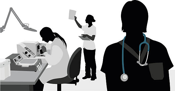 Hospital Jobs A-Digit laboratory silhouettes stock illustrations