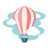 Hot air balloon in the sky. Flat design. Vector illustration.
