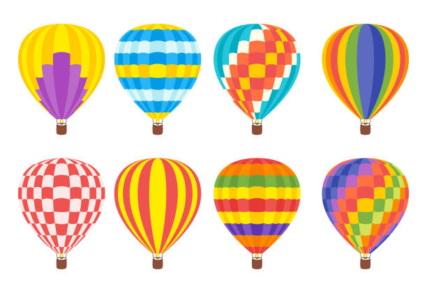 hot air colorful balloon Vector cartoon style set of hot air colorful balloons. hot air balloon stock illustrations