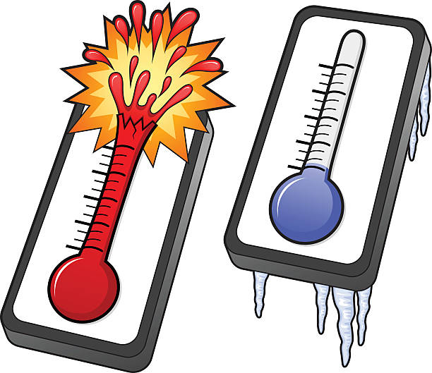 горячие и холодные термометры - pics of a exploding thermometer stock illus...