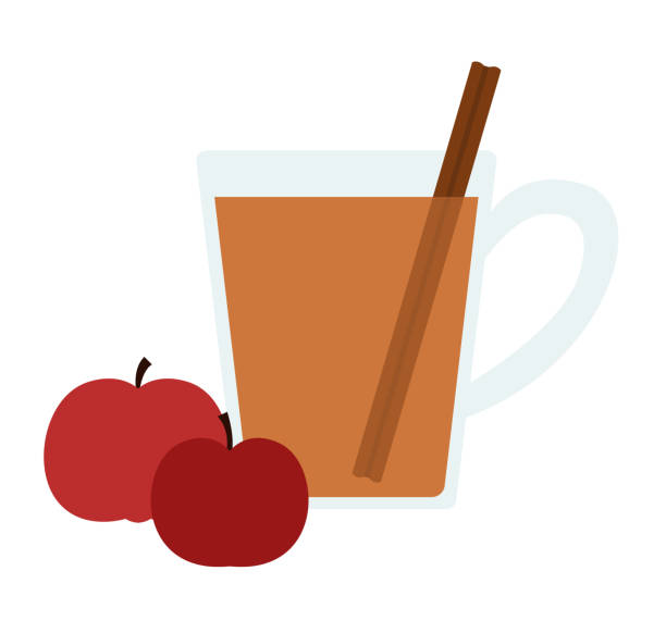 Hot apple cider Vector illustration of a glass of hot cider and two red apples cider stock illustrations