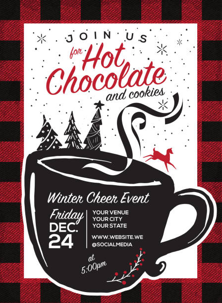 핫 초콜릿과 쿠키 초대 파티 인사말 디자인 서식 파일 - cocoa stock illustrations