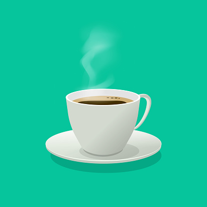 Hot coffee cup glass vector illustration with steam isolated