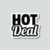 Icon of "Hot Deal" on a sticker with a drop shadow isolated on a blank background. Trendy illustration in a flat design style. Vector Illustration (EPS10, well layered and grouped). Easy to edit, manipulate, resize or colorize. Vector and Jpeg file of different sizes.