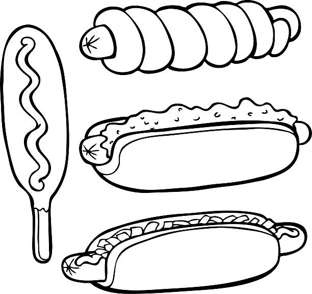 ホットドッグ食品線画 - チリドッグ点のイラスト素材／クリップアート素材／マンガ素材／アイコン素材
