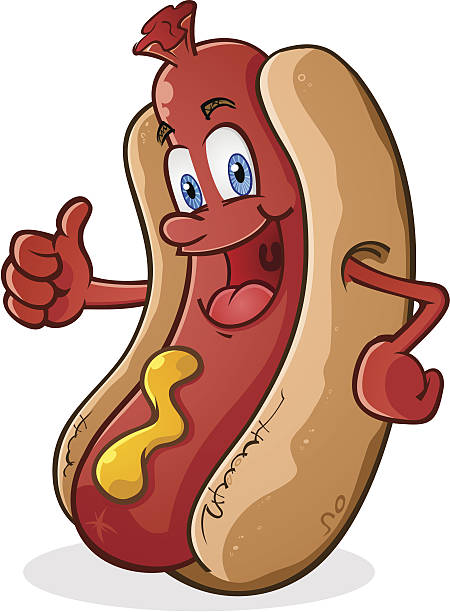 hot dog daumen hoch - bratwurst stock-grafiken, -clipart, -cartoons und -symbole