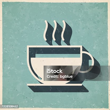 istock Hot drink. Icon in retro vintage style - Old textured paper 1328108452