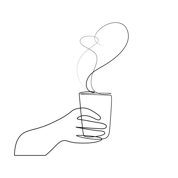 heißgetränk mit herzform dampf - hand holding coffee stock-grafiken, -clipart, -cartoons und -symbole