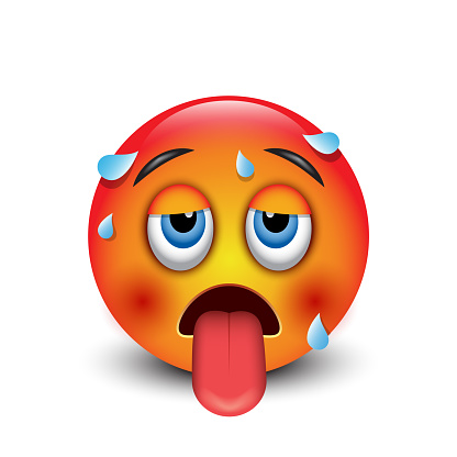 Hot Emoji, Sweating Vector Design Art Trendy Communication. Chat Elements feeling heat
