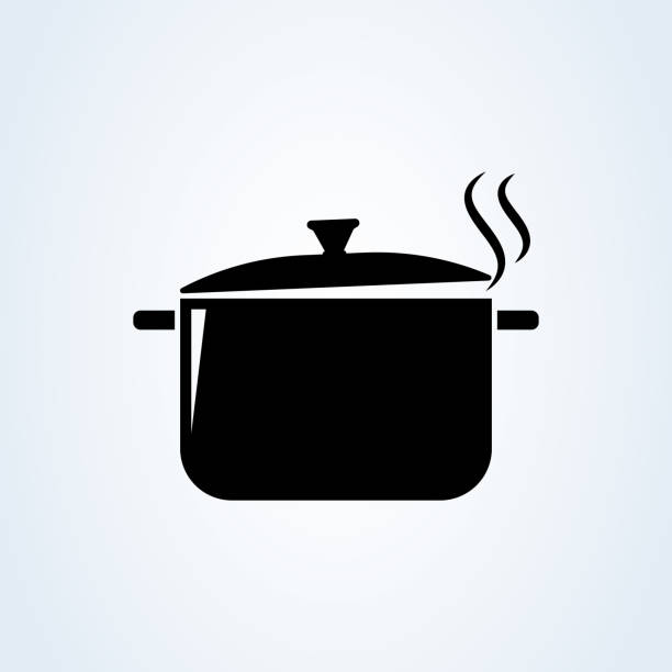 Hot meal. Pot and steam. Cooking symbol. Vector illustration Hot meal. Pot and steam. Cooking symbol. Vector illustration cooking pan stock illustrations