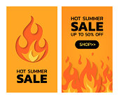 Hot summer sale concept. Vertical templates for banners, posters, flyers. Vector illustration in paper cut style.
