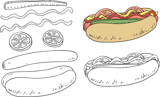 Hotdog ingredients in line art style