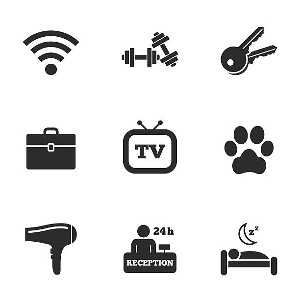 illustrations, cliparts, dessins animés et icônes de , appartement icônes de service. l'accès internet wi-fi - night lugage