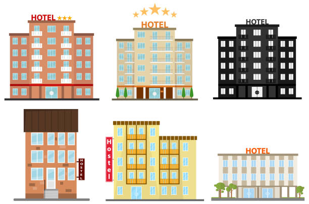 ilustraciones, imágenes clip art, dibujos animados e iconos de stock de hotel, hotel icono, icono de albergue. diseño plano, vector ilustración, vector. - hotel