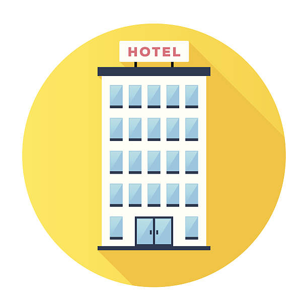 Hotel Icon Flat & Long Shadow Hotel Building Icon city clipart stock illustrations