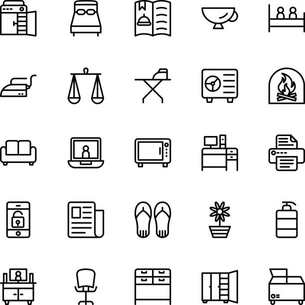 Hotel Line Vector Icons 12 Here is Hotel Line Vector Icons that you can use in your next restaurant, hospitality and hotel project. chest freezer stock illustrations