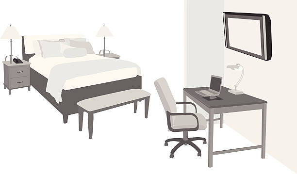Hotel Room Vector Silhouette A-Digit bedroom silhouettes stock illustrations