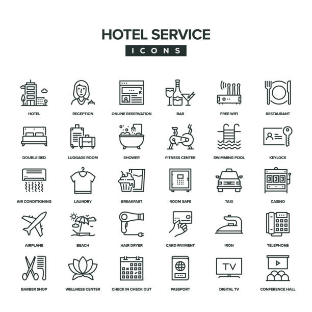 ホテルサービスラインアイコンセット - ホテルマン点のイラスト素材／クリップアート素材／マンガ素材／アイコン素材