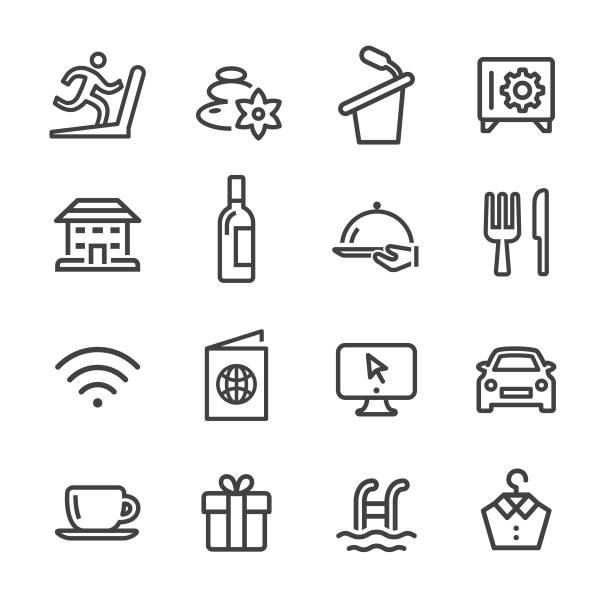 Hotel Services Icons - Line Series Hotel, Service, Journey, souvenir stock illustrations