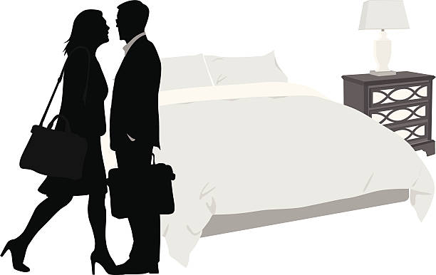 Hotel'n Couple Vector Silhouette A-Digit bedroom silhouettes stock illustrations