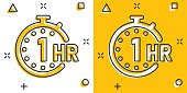 istock 1 hour clock icon in comic style. Timer countdown cartoon vector illustration on isolated background. Time measure splash effect sign business concept. 1397467901