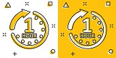 istock 1 hour clock icon in comic style. Timer countdown cartoon vector illustration on isolated background. Time measure splash effect sign business concept. 1397467904