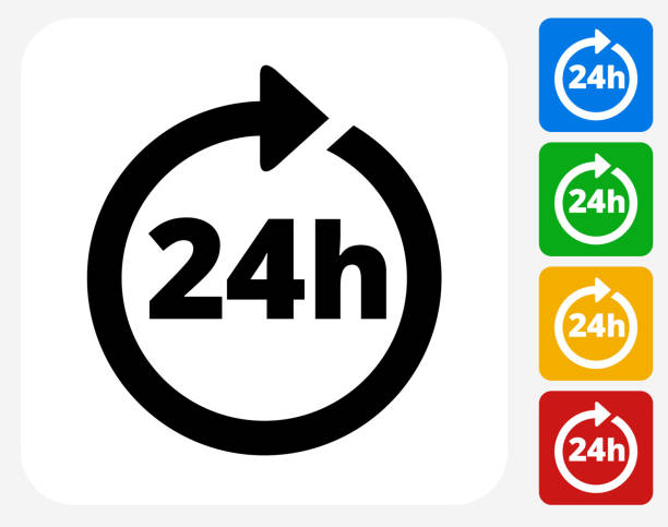 24 Hour Service Icon Flat Graphic Design vector art illustration