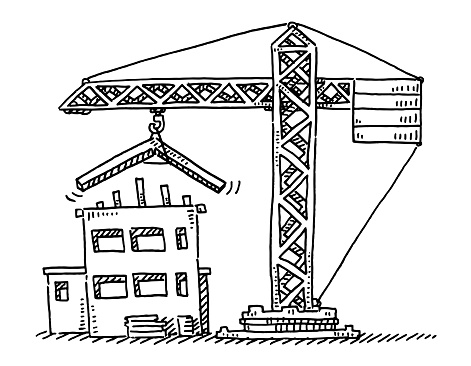 House Construction Site Crane Drawing