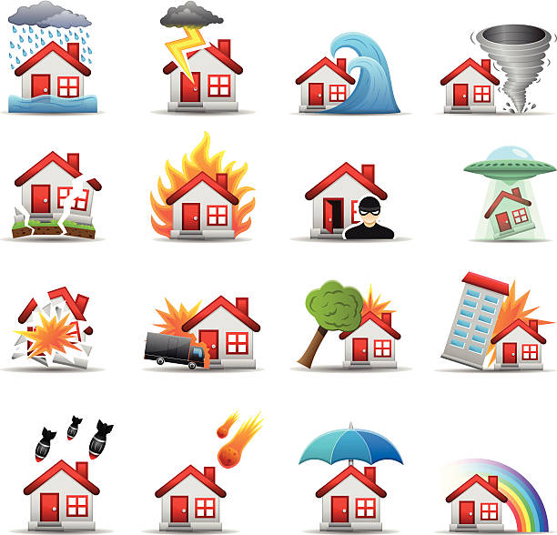 House Disaster - Color Series House Disaster icons. Each element is set on a different layer and is very easy for you to use and modify this elements. damaged stock illustrations