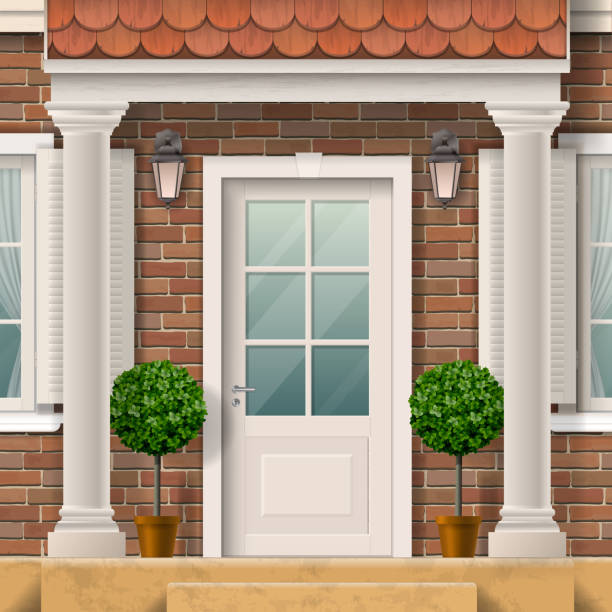 ilustrações, clipart, desenhos animados e ícones de entrada da casa com colunas - casa fachada