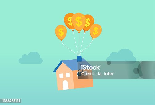 istock House float in the sky by currency balloon, home ownership, house rental, savings investment 1366935131