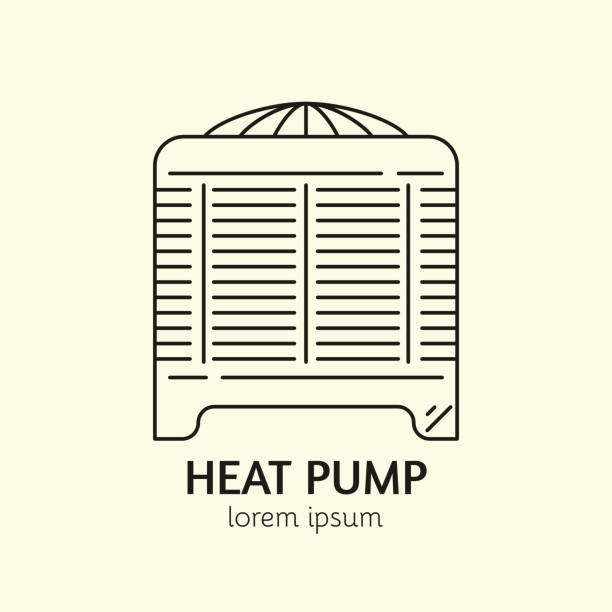 House Heating Logo Template House Heating Single Logo. Illustration of Heat Pump made in trendy line style vector. Clean and Simple modern emblem for shop product or company. Perfect for your business. oil pump stock illustrations