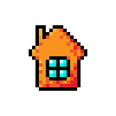 istock House icon. Pixel art. Front view. A small hut. Vector simple flat graphic illustration. The isolated object on a white background. Isolate. 1358860685