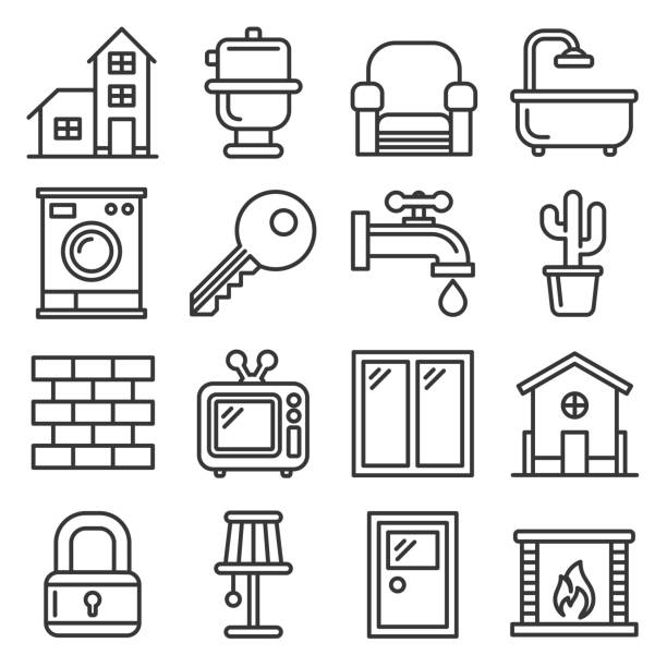 House Icons Set on White Background. Line Style Vector House Icons Set on White Background. Line Style Vector illustration bathroom door signs drawing stock illustrations