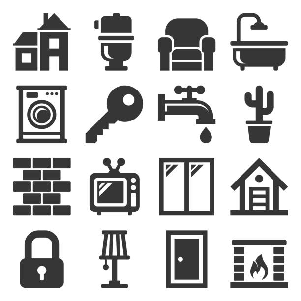 House Icons Set on White Background. Vector House Icons Set on White Background. Vector illustration bathroom door signs drawing stock illustrations