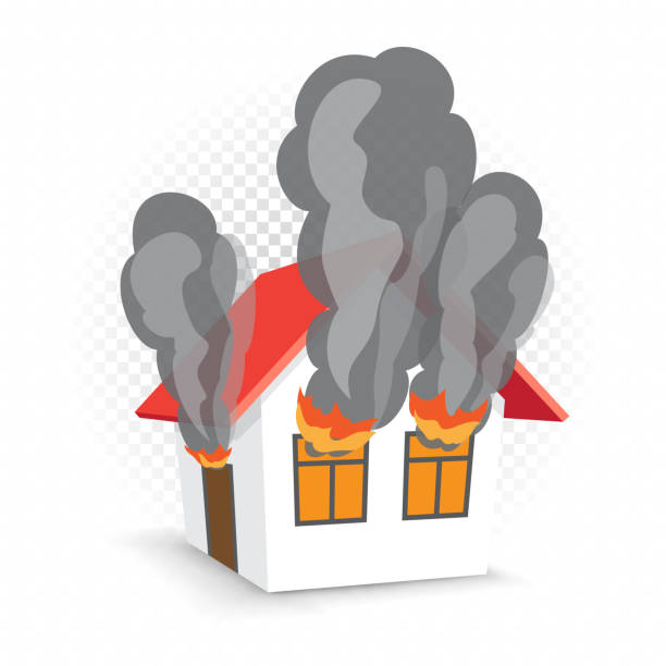 house in fire vector illustration House in fire vector illustration on white transparent background. Home building burning house fire stock illustrations