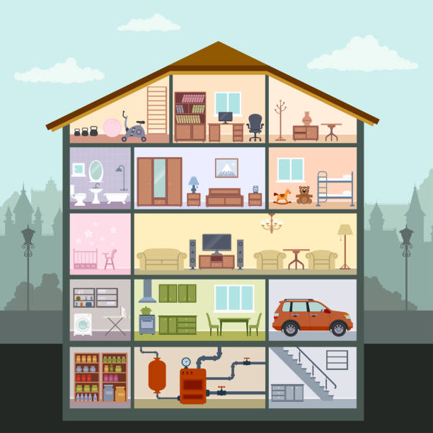 House Interior House Interior cross section illustrations stock illustrations