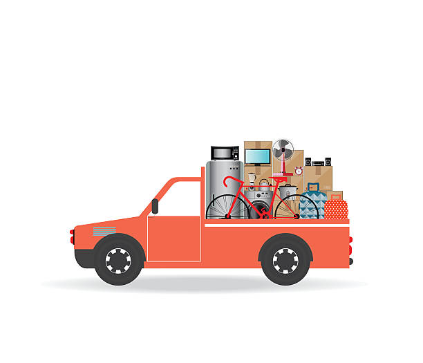 illustrazioni stock, clip art, cartoni animati e icone di tendenza di servizi di trasporto e logistica dei servizi di house moving. - scarico auto