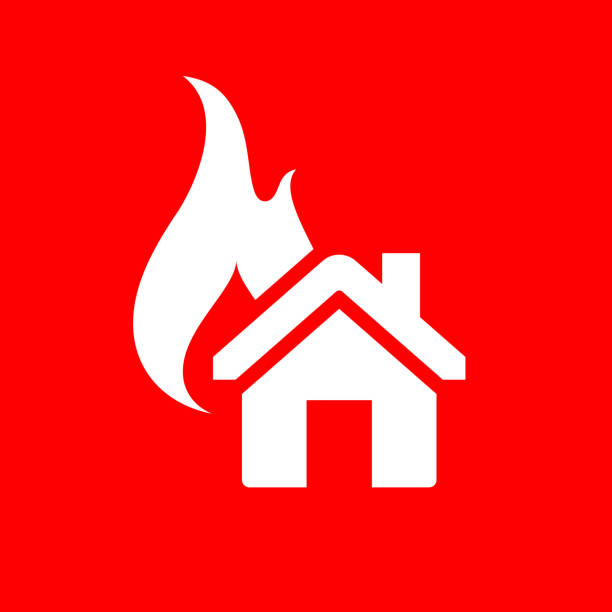 House On Fire Icon House On Fire Icon. This 100% royalty free vector illustration is featuring the main icon on a flat red background. The image is square. house fire stock illustrations