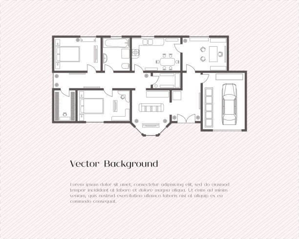 House plan background House plan background for card or banner, presentation template, real estate, social advertising or notebook cover, poster, postcard. Building with furniture. Vector illustration. bed furniture borders stock illustrations