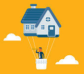 House Shape Hot Air Balloon - Illustration