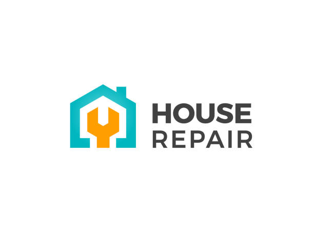 House repair logo. Home renovation project emblem. Wreck tool icon. Maintenance service sign. Isolated garage symbol. Labour force vector illustration. vector art illustration